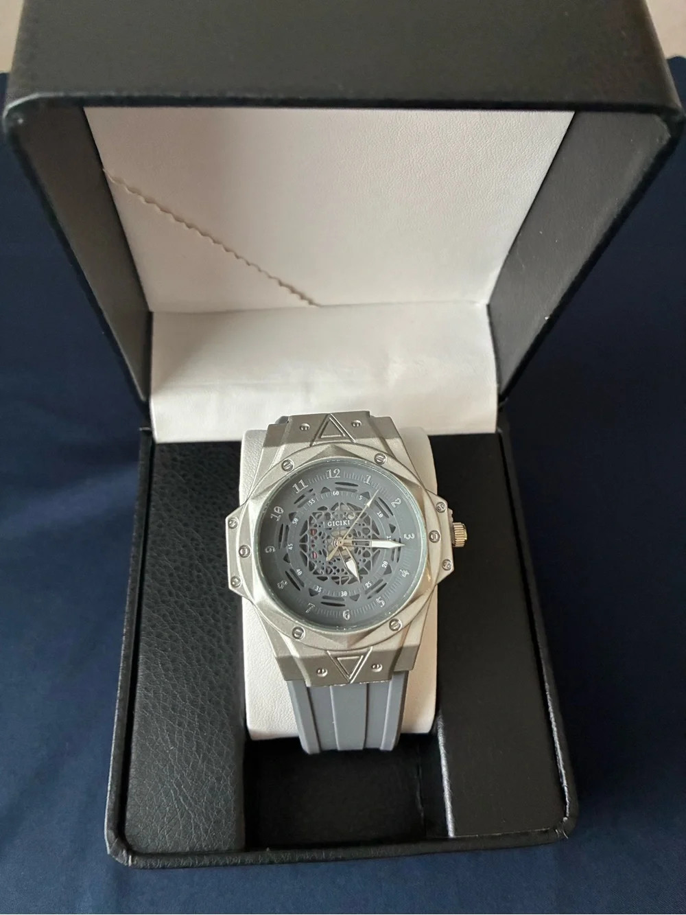 Skeleton Dial Gray Sport Watch with Rubber Strap